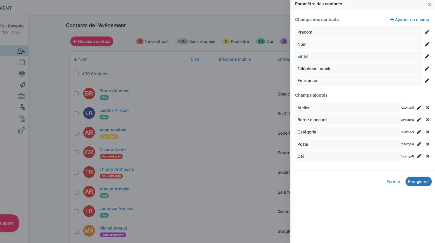 Capture écran avec gestion des champs du formulaire d'inscription
